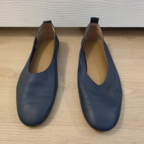 Everlane Navy Blue Leather Minimalist Contemporary The Day Glove Flats Size 8 - Picture 4 of 9